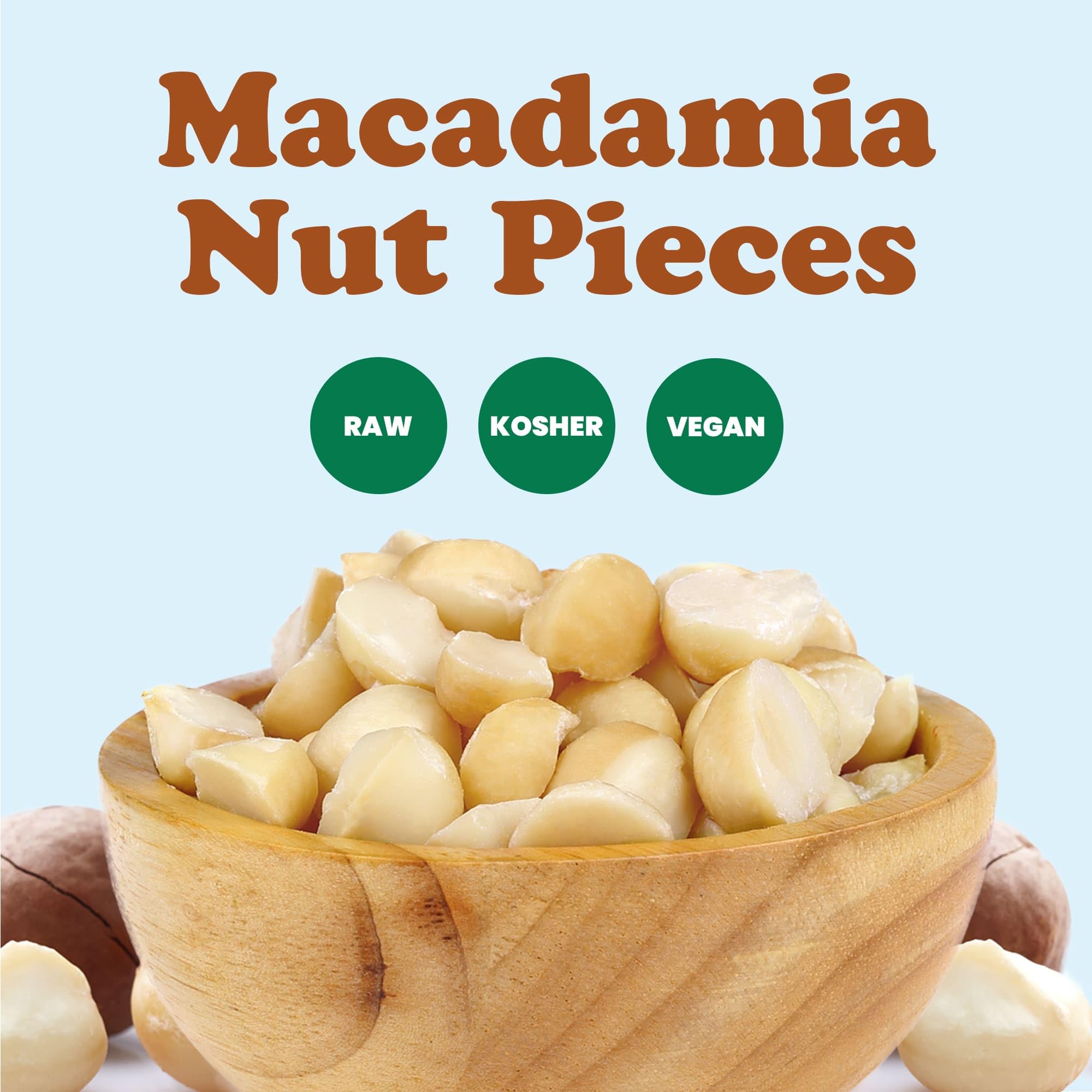 Food to Live Macadamia Nut Halves & Pieces, 1 Pound - Raw, Shelled, Unsalted, Kosher, Vegan, Bulk. Keto Snack. Good Source of Healthy Fats. Great