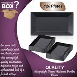 Smarty Had A Party Elegant Disposable Plastic Dessert Plates 120 Pcs - Rectangle Black Salad Appetizer Plate Bulk for Wedding, Birthday, All Occasions