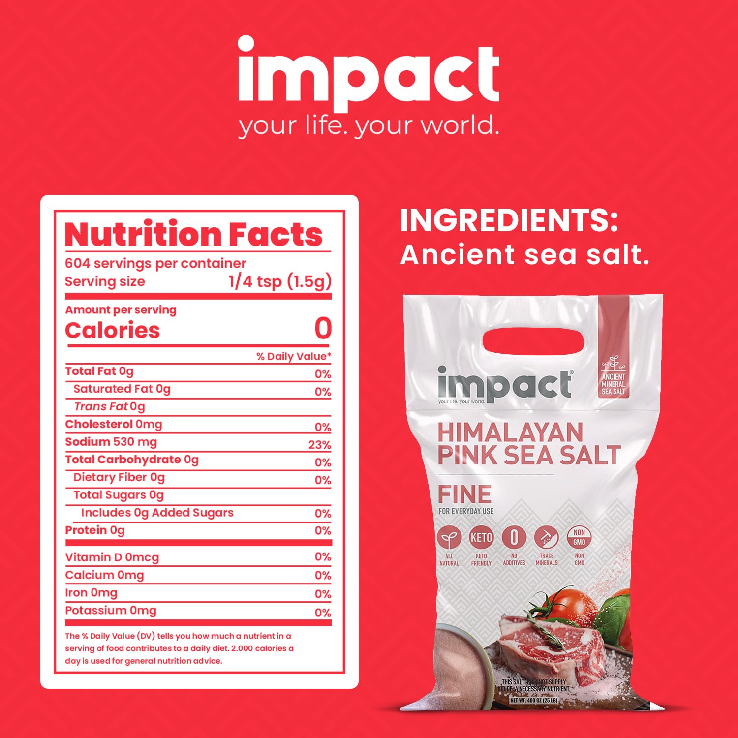 Impact - Fine Himalayan Pink Sea Salt - Mineral Salt - 25 lb Bag