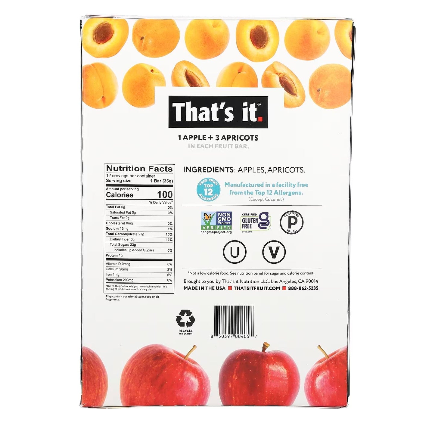 That's It Apple and Apricot Fruit Bar 1.2oz (Pack of 12) ( Value Bulk Multi-pack)48