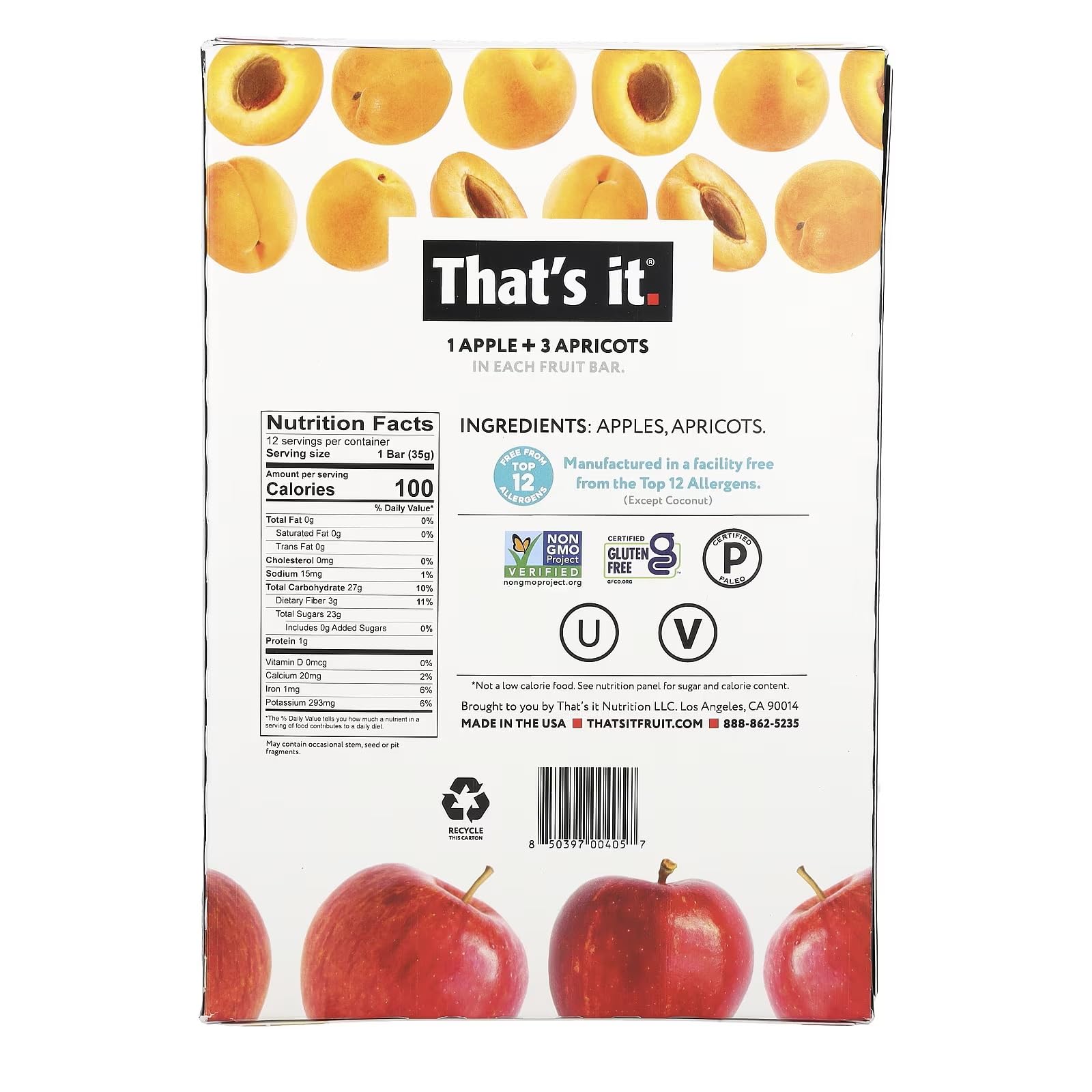 That's It Apple and Apricot Fruit Bar 1.2oz (Pack of 12) ( Value Bulk Multi-pack)48