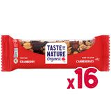 Taste of Nature Organic Cranberry Snack Bar - Healthy, Gluten Free, Non GMO, Vegan Snack Bars with Mixed Nuts, Fruits and Seeds - 16 Snack Pack x 40g