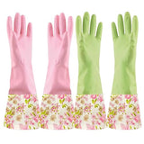 KINGFINGER Rubber Waterproof Dishwashing Gloves for Kitchen, Latex-Free Precision Flocking Household Cleaning Gloves (2 Pair, Large)