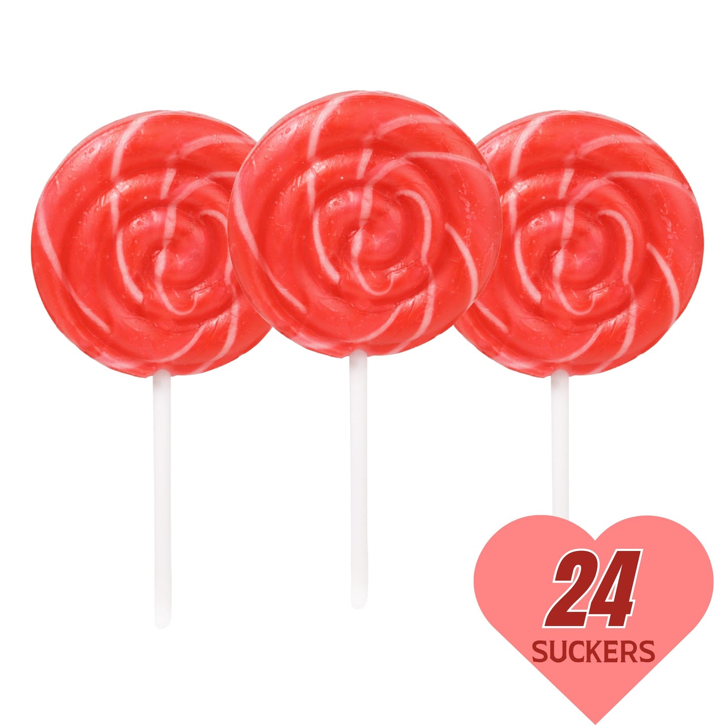 Red Swirl Lollipops, 24 Count Classic Hard Candy Suckers, Individually Wrapped Sweet Treats for Snacking, Parties, Buffets, and Everyday Enjoyment