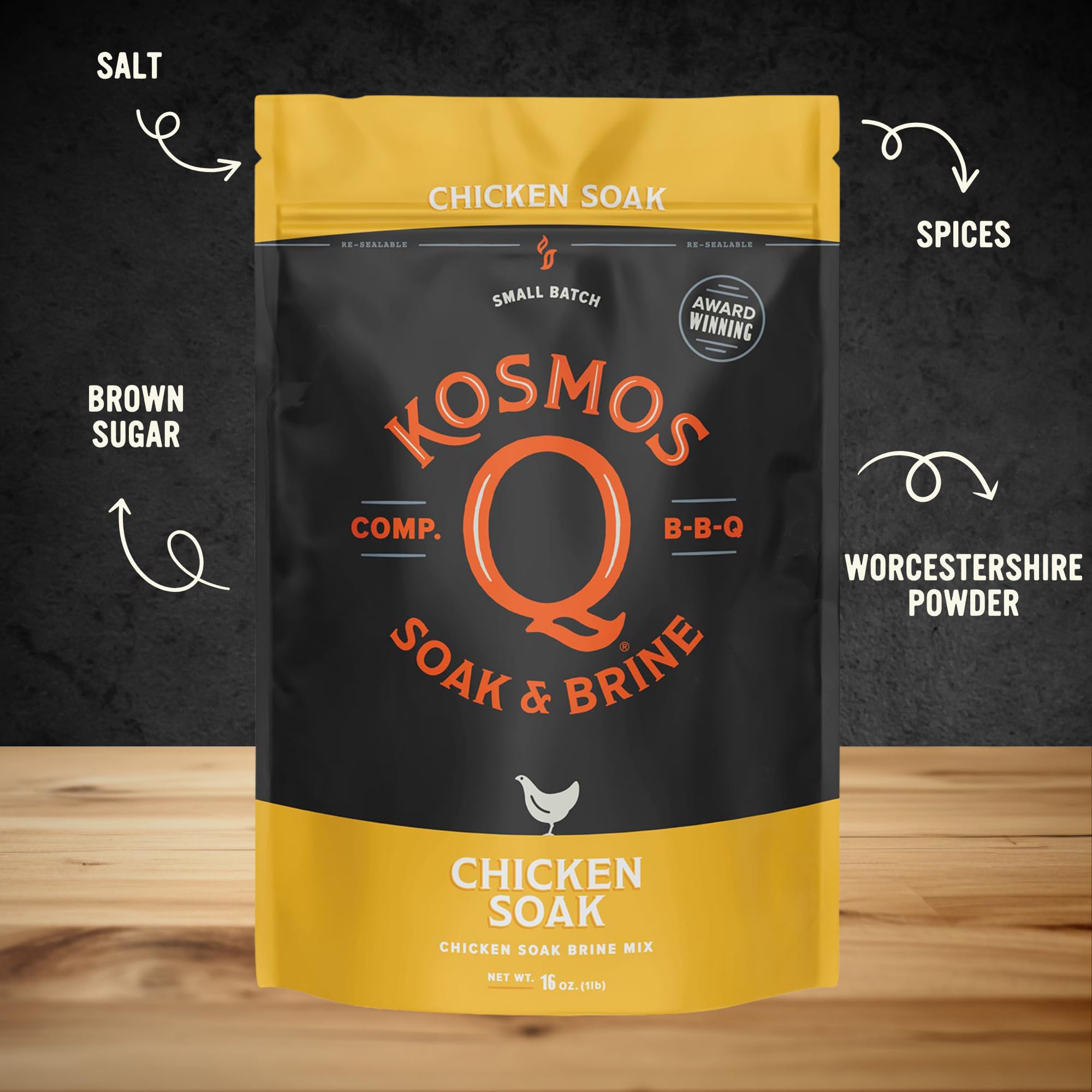 Kosmos Q Chicken Brine Soak, Brown Sugar & Worcestershire Spice Mix For Whole Bird, Breasts, Tenderloins, Grilling, Roasting, Smoking, Locks In