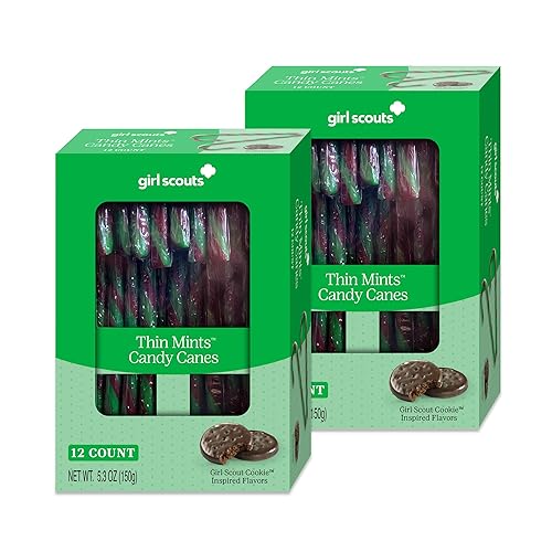 Girl Scout Thin Mints Candy Canes 2 Pack (24 Candy Canes Total) Weird Candy Cane Flavors, Christmas Candy Canes, Bulk Candy Canes, Weird Flavor Candy