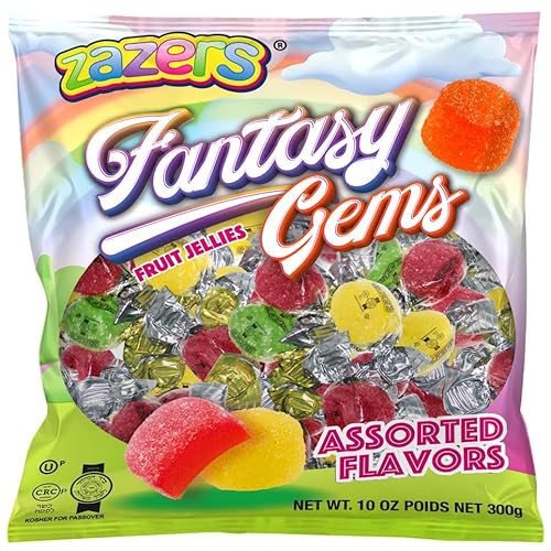 Zazers Fantasy Gems Fruit Jellies - Assorted Flavors - Individually Wrapped - Gluten-Free, Nut-Free, Fat-Free, Lactose-Free, Vegan-Friendly, 300g Bag