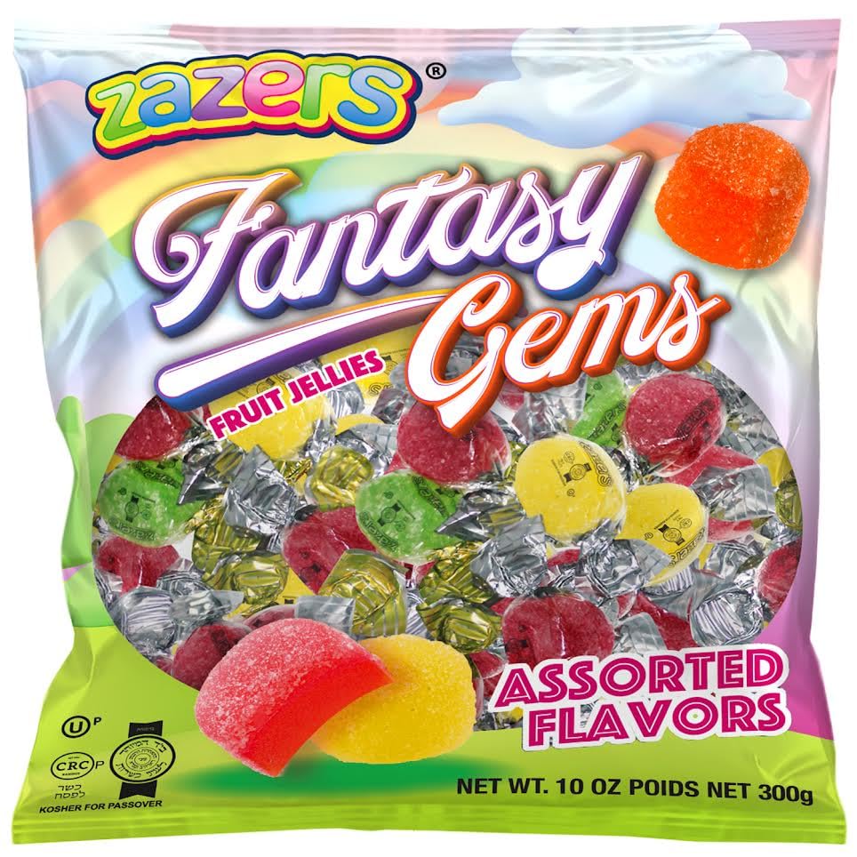 Zazers Fantasy Gems Fruit Jellies - Assorted Flavors - Individually Wrapped - Gluten-Free, Nut-Free, Fat-Free, Lactose-Free, Vegan-Friendly, 300g Bag