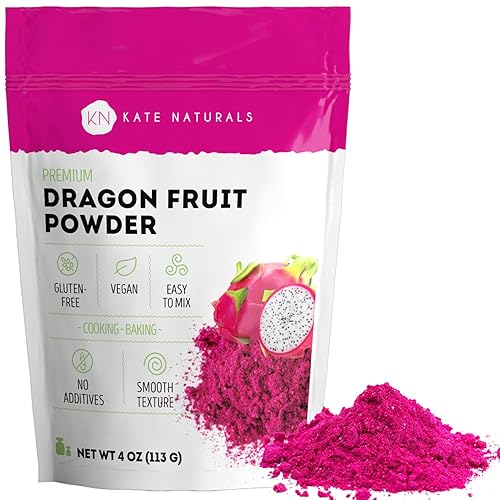 Kate Naturals Dragon Fruit Powder for Baking & Drinks (4oz). Vegan, Gluten Free Dried Pink Pitaya Powder for Dragonfruit Syrup, Smoothies & Food