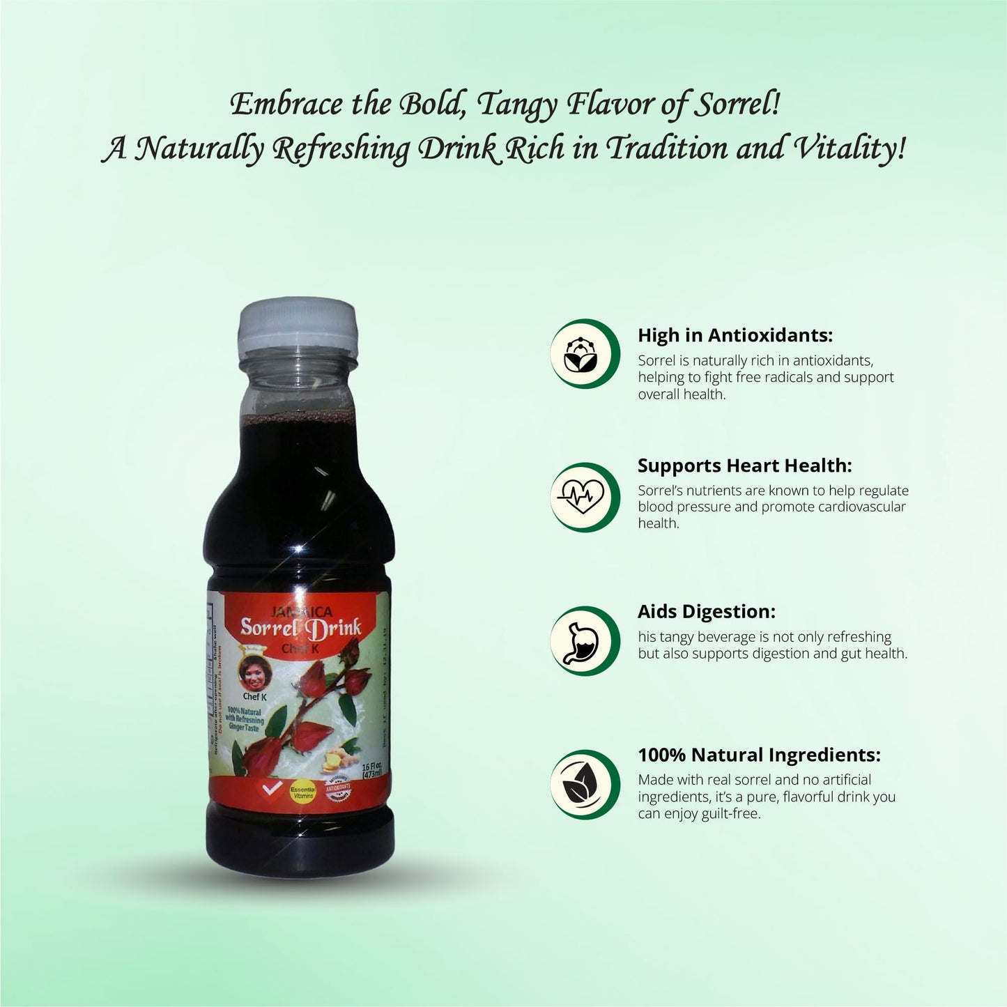 Chef K, Inc. | Authentic Jamaican SorrelHibiscus | Natural & Healthy 16 oz | 6 Pack