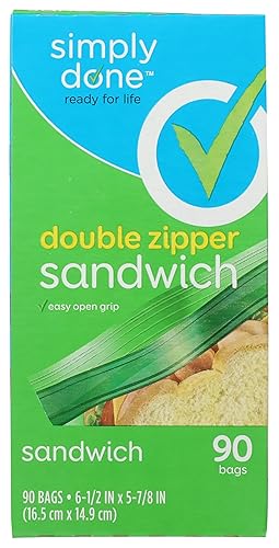 Topco Associates Simply Done, Disposable, Green, Plastic, Zipper, Resealable Sandwich Bags, 90 Count