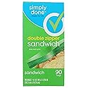 Topco Associates Simply Done, Disposable, Green, Plastic, Zipper, Resealable Sandwich Bags, 90 Count
