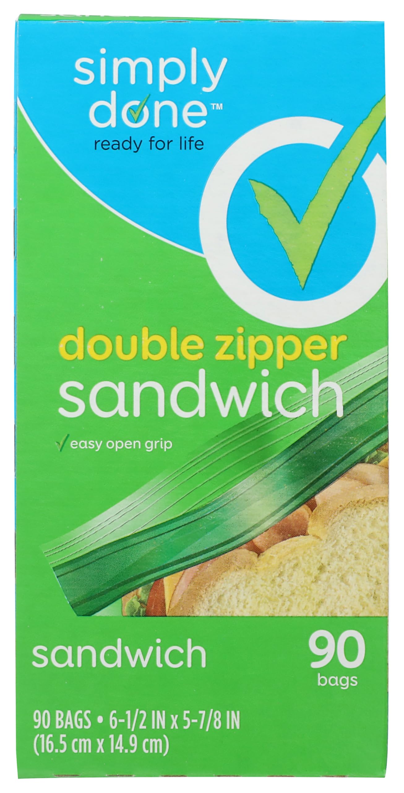 Topco Associates Simply Done, Disposable, Green, Plastic, Zipper, Resealable Sandwich Bags, 90 Count