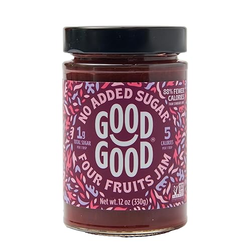 GOOD GOOD Four Fruits Jam - No Added Sugar - Low Calorie - Gluten Free and Vegan - Diabetic and Keto Friendly - 12oz / 330g (Pack of 1)
