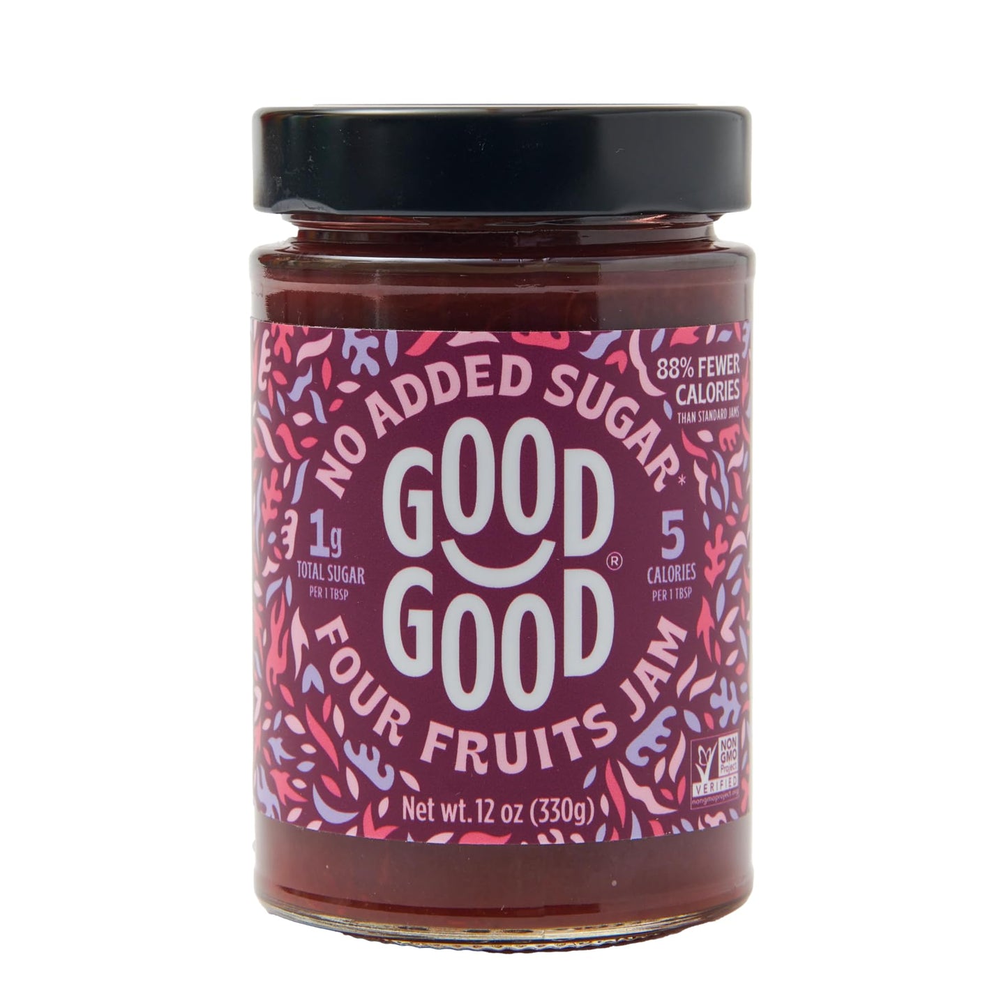 GOOD GOOD Four Fruits Jam - No Added Sugar - Low Calorie - Gluten Free and Vegan - Diabetic and Keto Friendly - 12oz / 330g (Pack of 1)