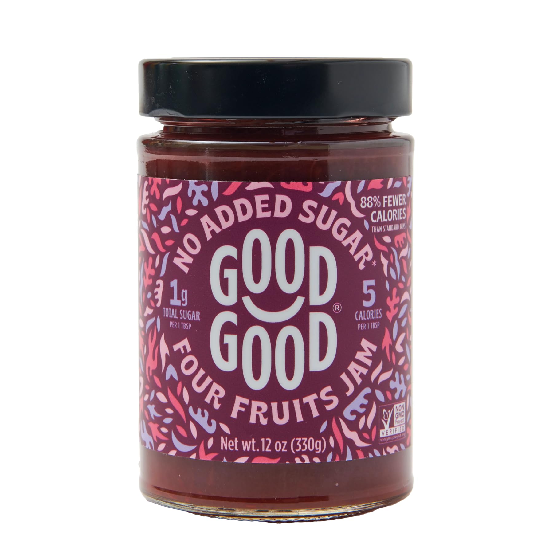 GOOD GOOD Four Fruits Jam - No Added Sugar - Low Calorie - Gluten Free and Vegan - Diabetic and Keto Friendly - 12oz / 330g (Pack of 1)