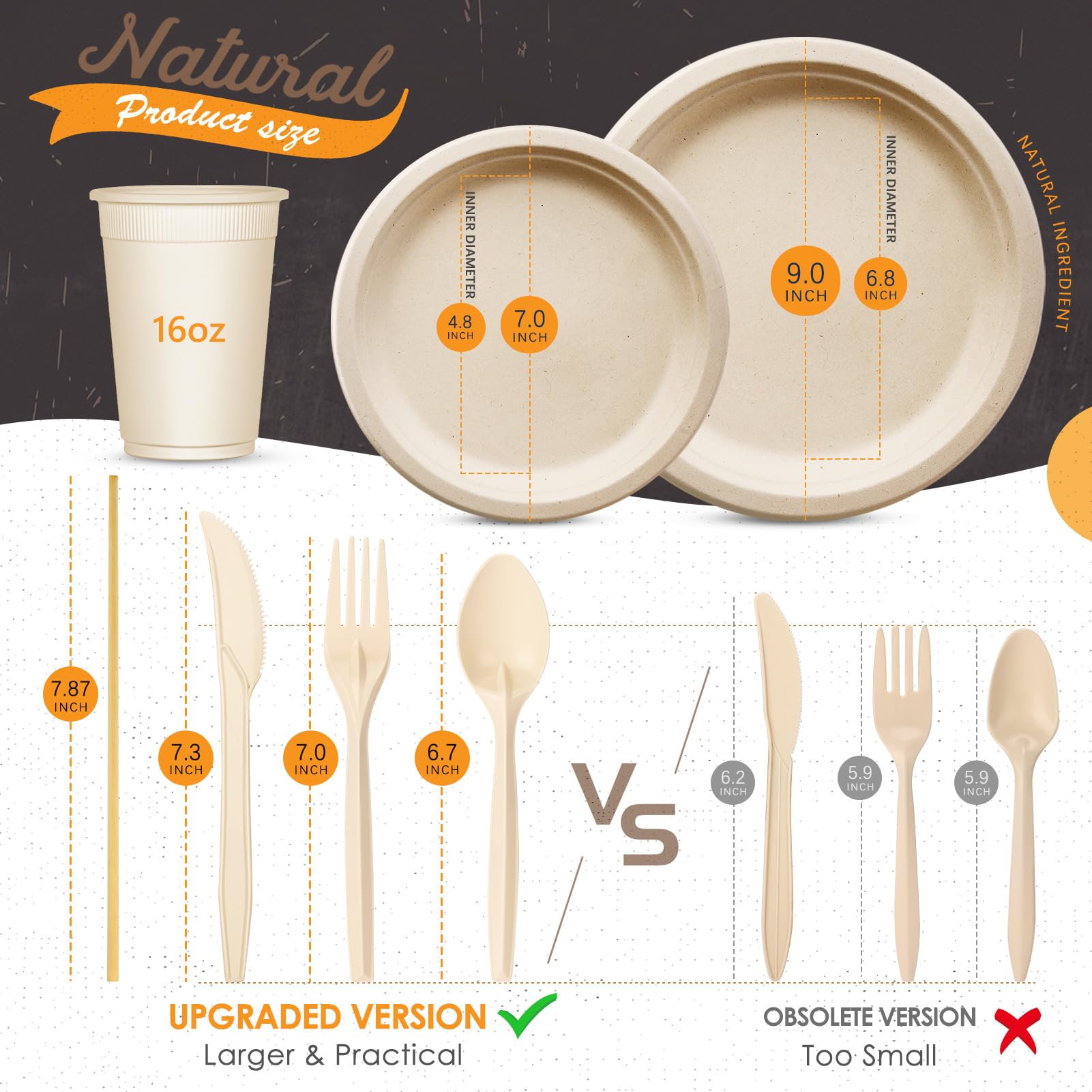 Gezond 350pcs Compostable Paper Plates Set Eco-friendly Heavy-duty Disposable Paper Plates Cutlery Includes Eco-friendly Plate, Forks, Knives, Spoons