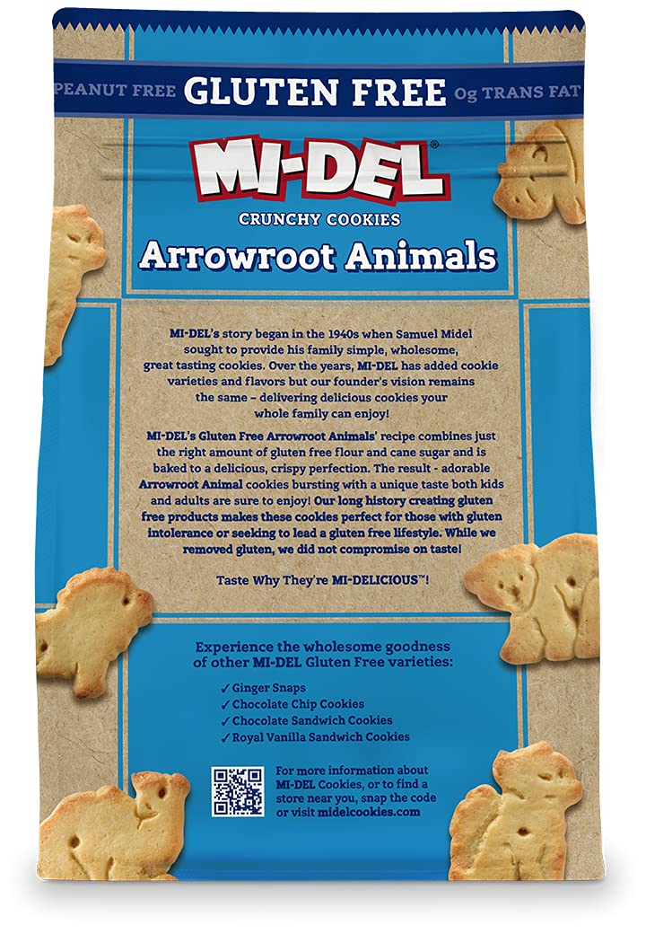 Mi-Del Arrowroot Gluten Free Animal Crackers - Non GMO Certified, 0g Trans Fat Cookies - Bulk Animal Crackers 8 Ounce (Pack of 8)