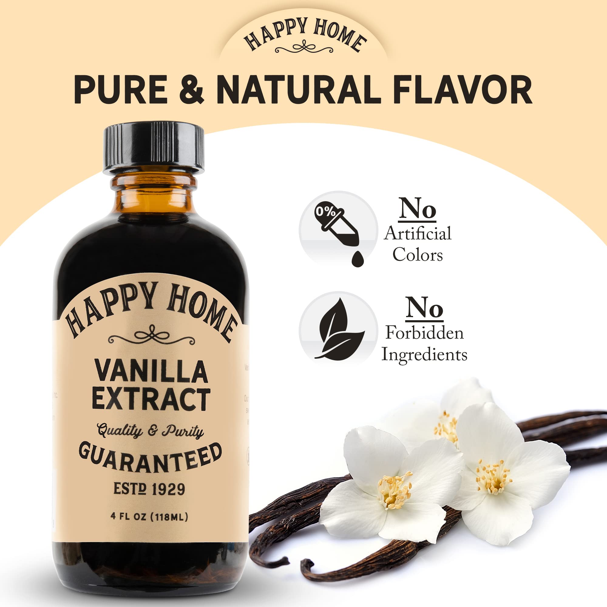 Happy Home Pure Vanilla Extract- Certified Kosher, 4 oz.
