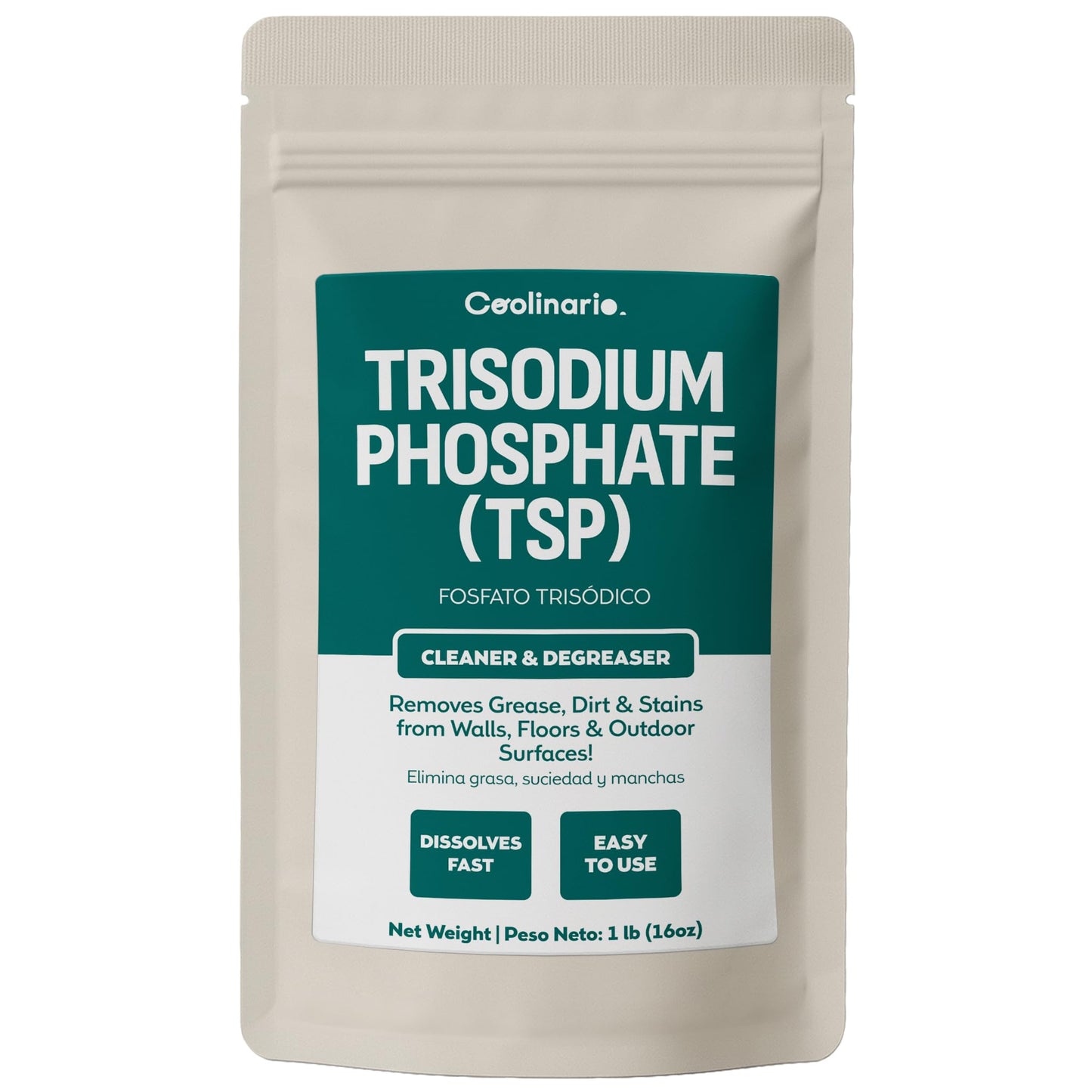 Coolinario Trisodium Phosphate - TSP Cleaner (1 LB) Heavy-Duty Cleaner & Degreaser for Walls, Floors & Outdoor Surfaces | Removes Grease, Dirt