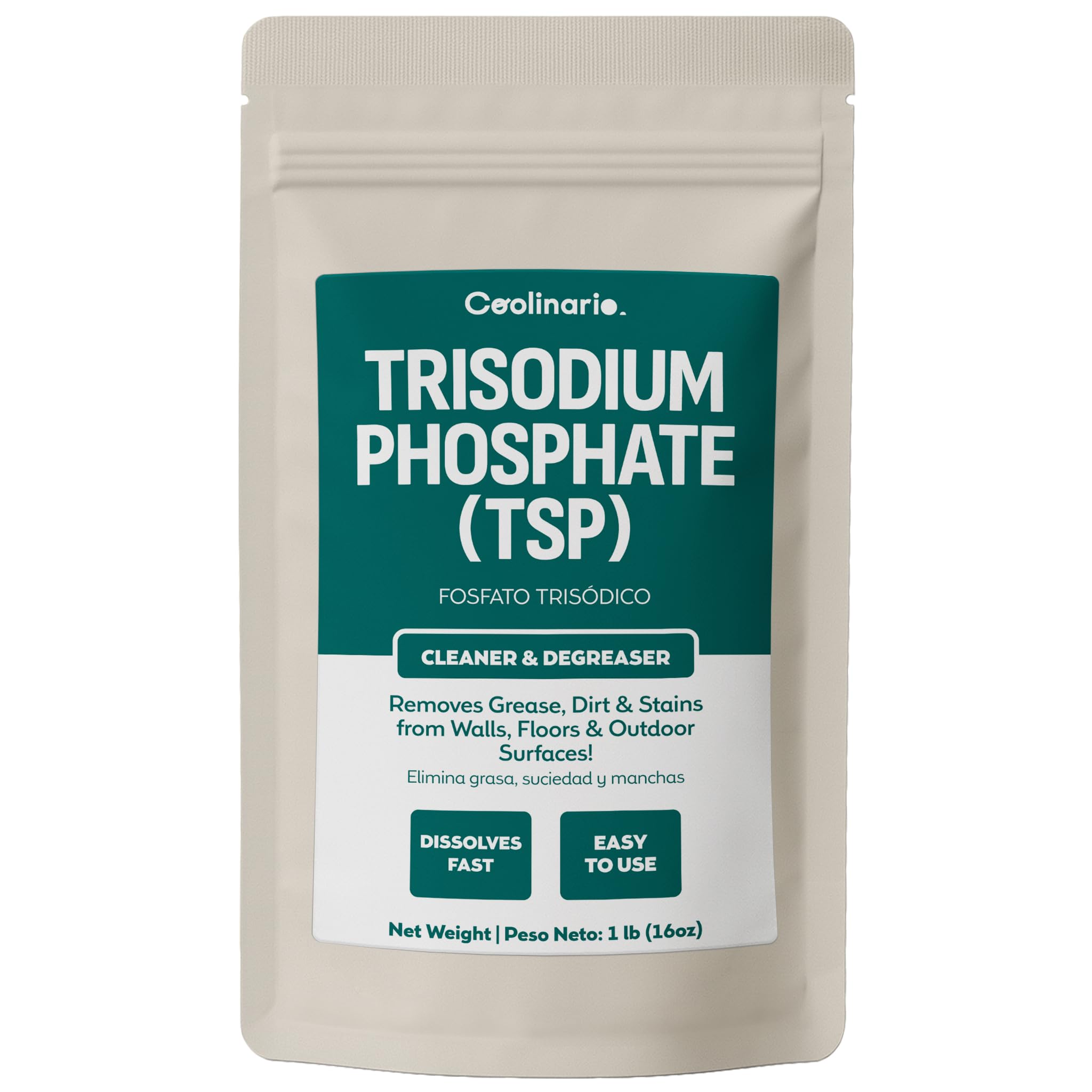 Coolinario Trisodium Phosphate - TSP Cleaner (1 LB) Heavy-Duty Cleaner & Degreaser for Walls, Floors & Outdoor Surfaces | Removes Grease, Dirt