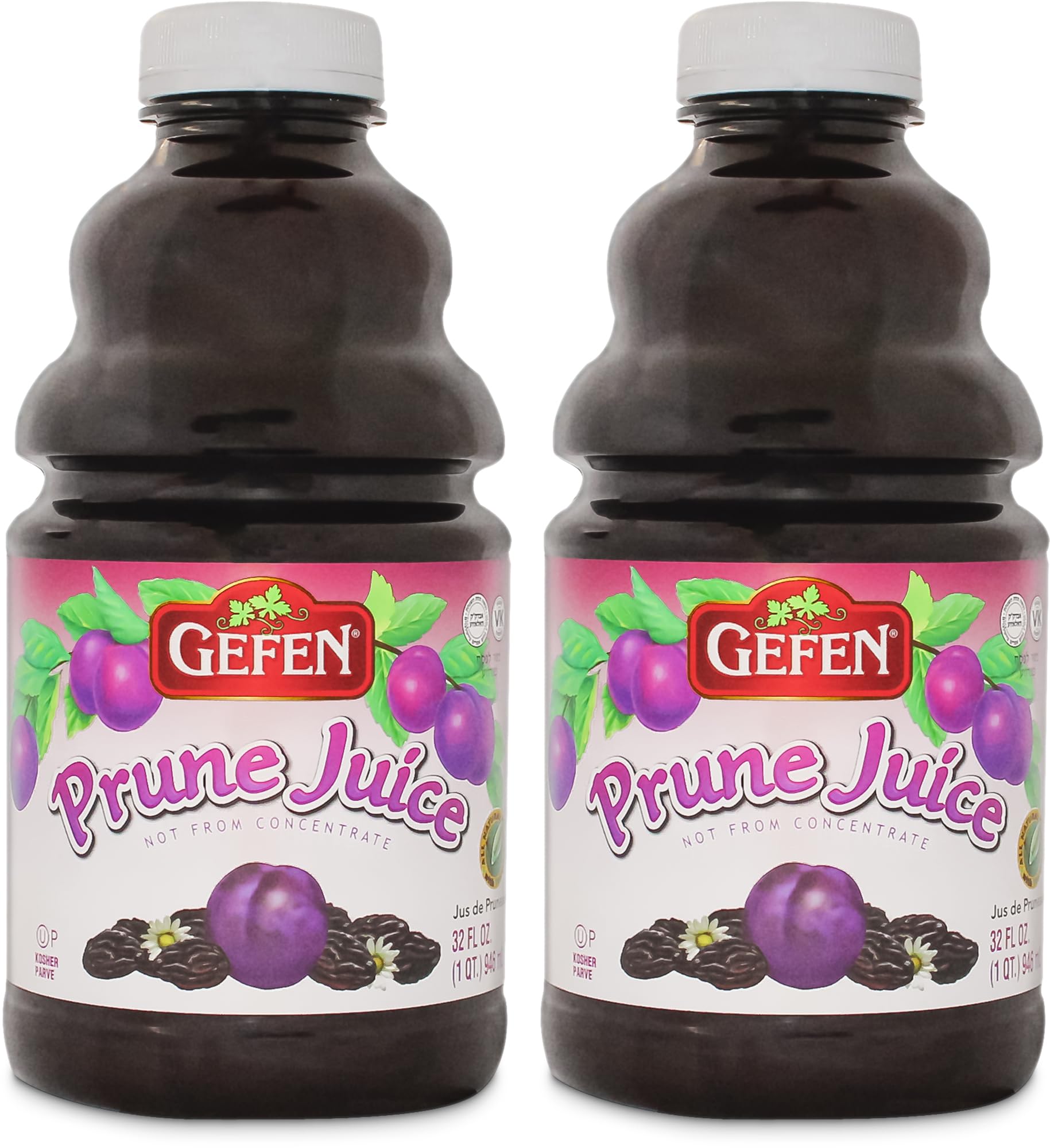 Gefen All Natural Prune Juice 32oz (2 Pack) Not from Concentrate | Kosher (Including Passover)