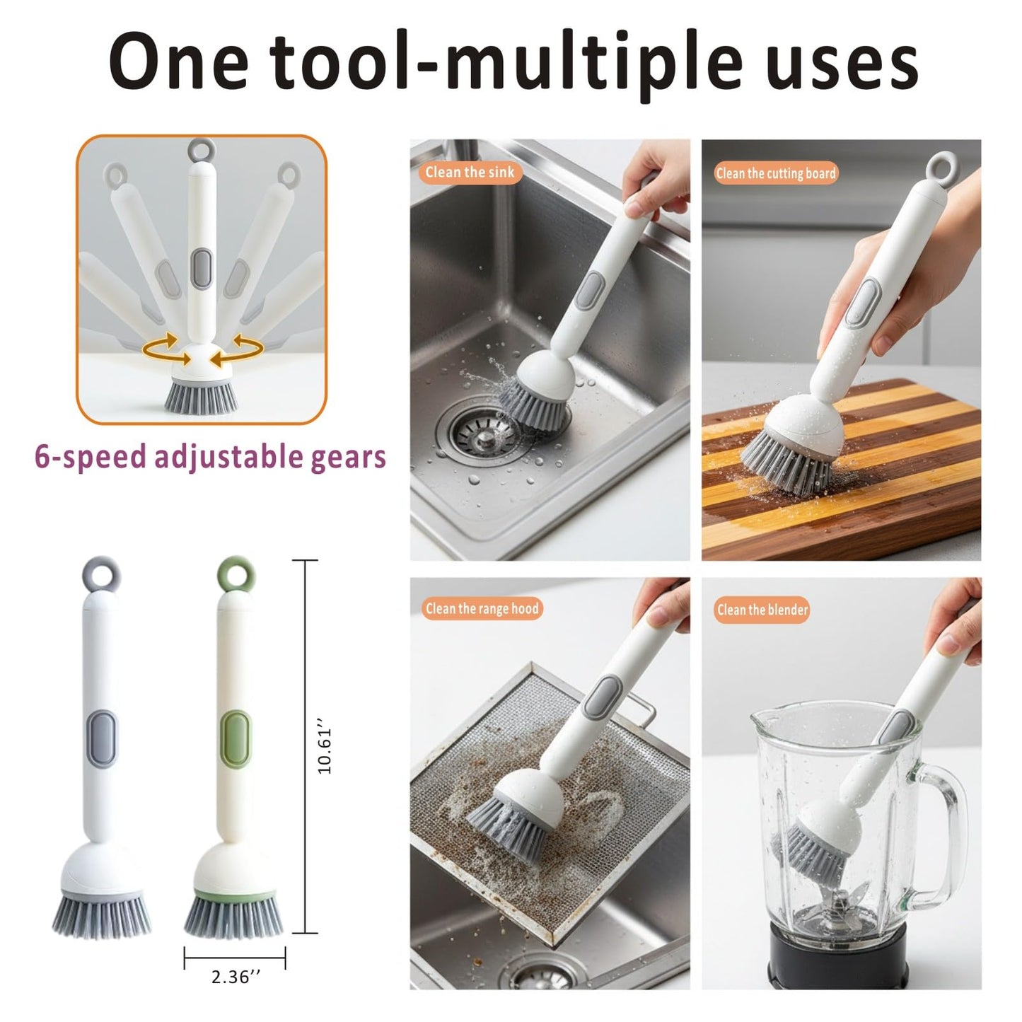 QMUNLLO 360° Rotating Dish Brush with Soap Dispenser, Non-Slip Long Handle Kitchen Scrubber Cleaning Set with Towel and Wall Hook, Ideal for Sink