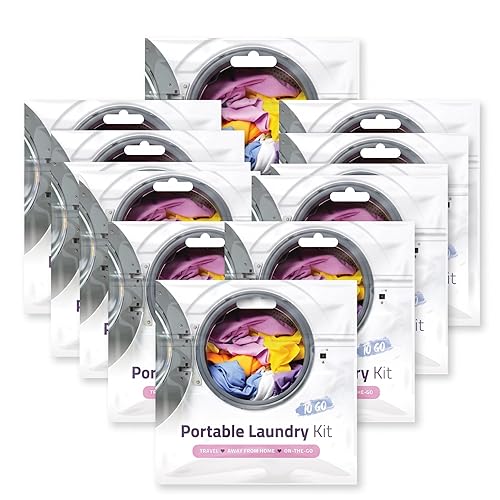 Portable Laundry Kit - Travel Clothes Cleaning Essentials with Liquid Detergent, Stain Remover Wipe, Dryer Sheet & Laundry Bag - Bulk Supply