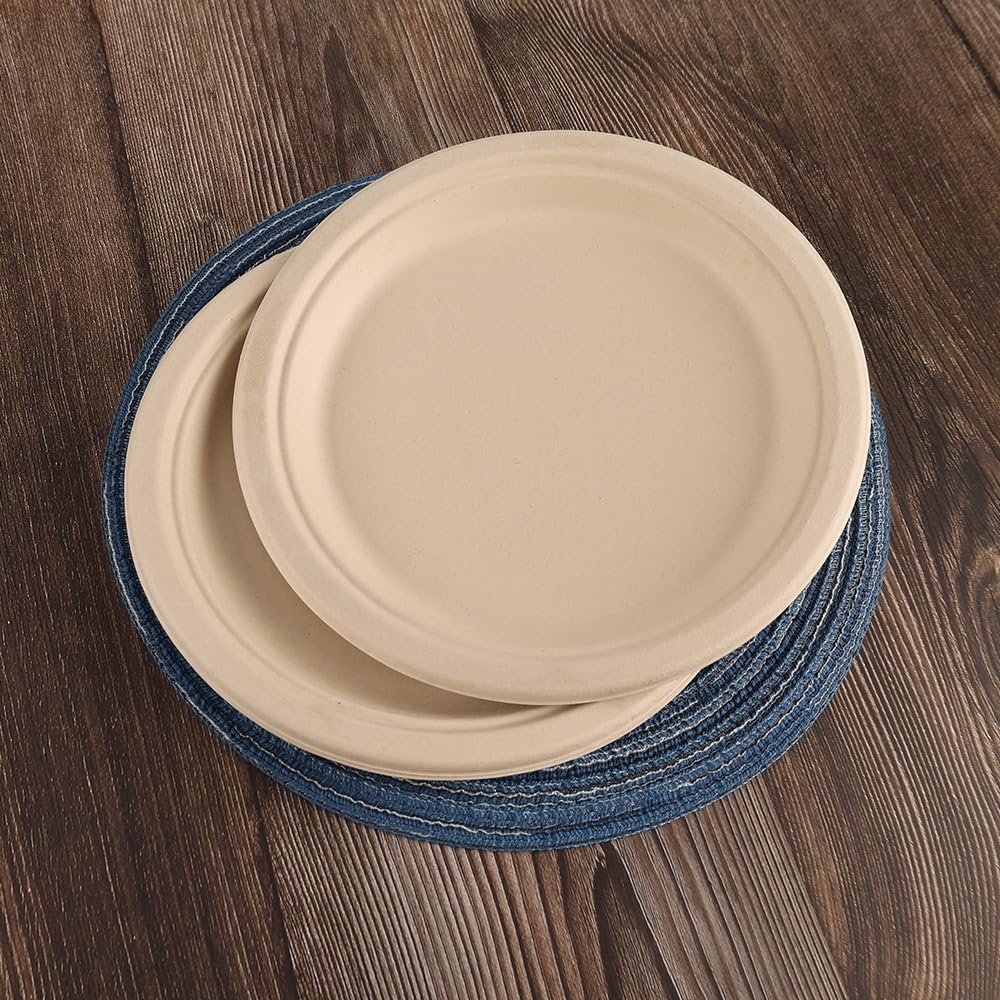BETAWORLD Compostable Paper Plates 9” - 125 Pack | Heavy Duty Sugarcane Bagasse | Microwave & Leak Proof | Eco-Friendly Disposable Dinner Plates