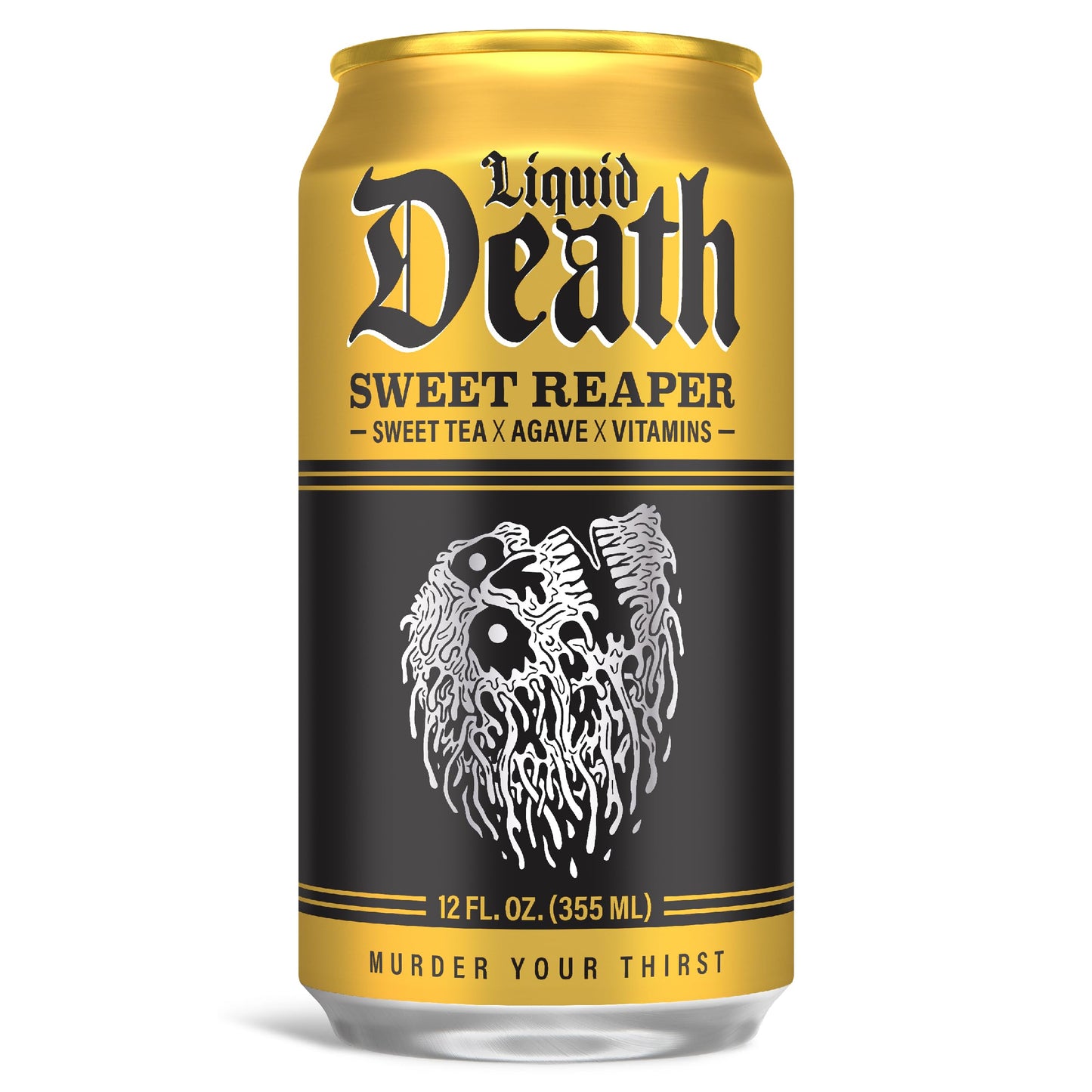 Liquid Death Iced Tea - Sweet Reaper (Black Sweet Tea), Less Sugar*, Boost of Caffeine, B Vitamins, No Artificial Sweeteners, 12 Fl Oz (Pack of 12)