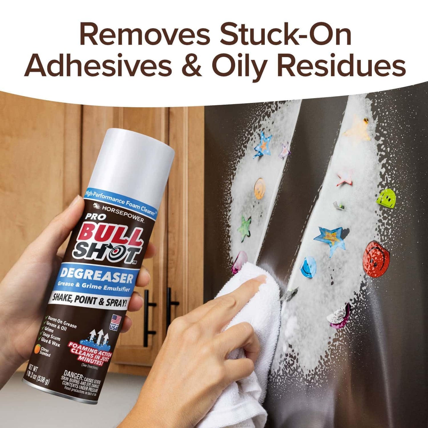 Bull Shot Degreaser Pro, Foaming Degreaser & Grime Remover, Heavy-Duty, AS SEEN ON TV, Residue-Free, Shake, Point & Spray, Emulsifies Grease, Oil