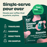 Copper Cow Coffee Premium Vietnamese Pour Over Coffee, 8 Pack | 0.4 oz Each | Classic Black Dark Roast | Single-Serve Robusta Filters | Bold, High
