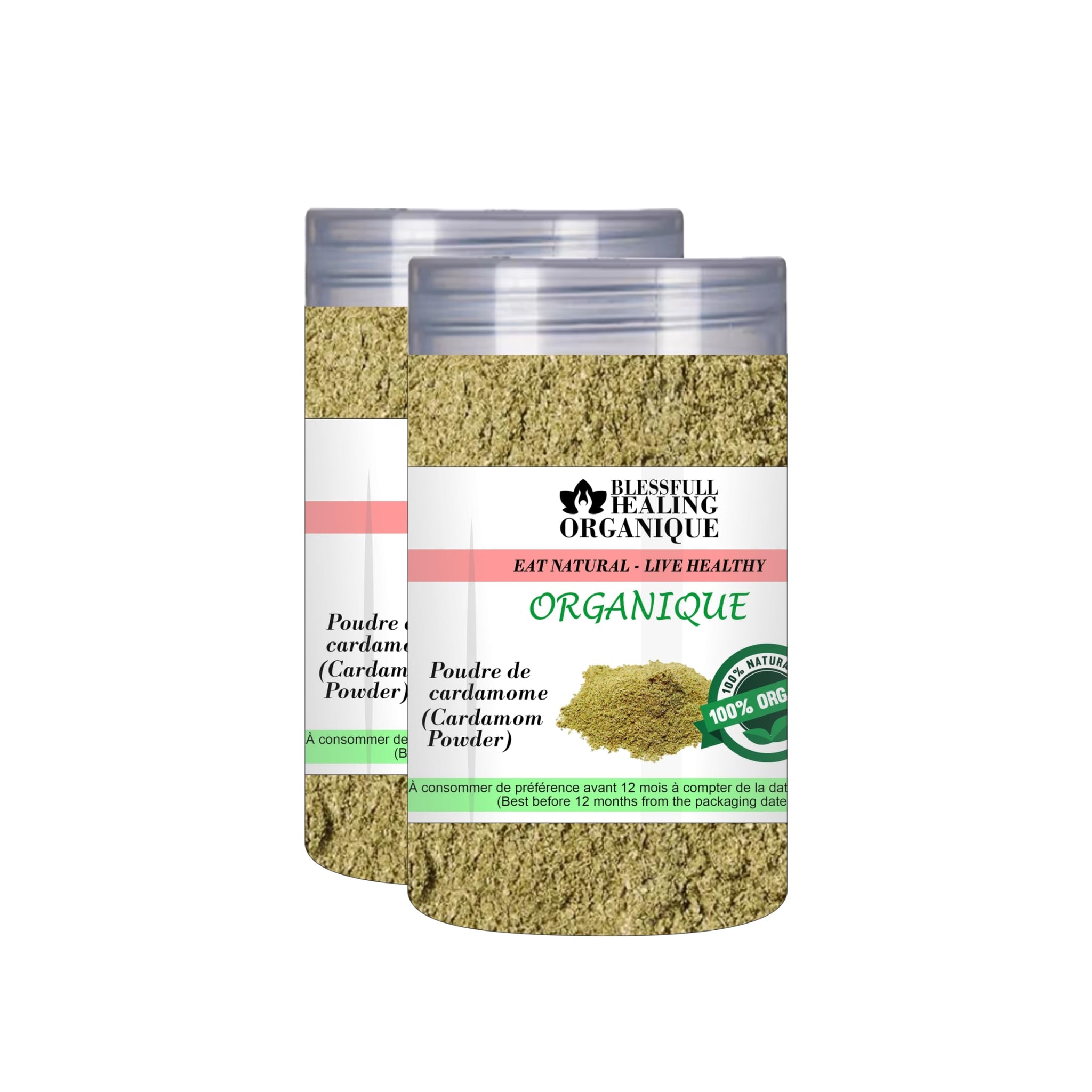 Blessfull Healing Organic Cardamom Powder 100 Gram (3.52 oz) Each (Pack Of 2) = 200 Grams, Vegan
