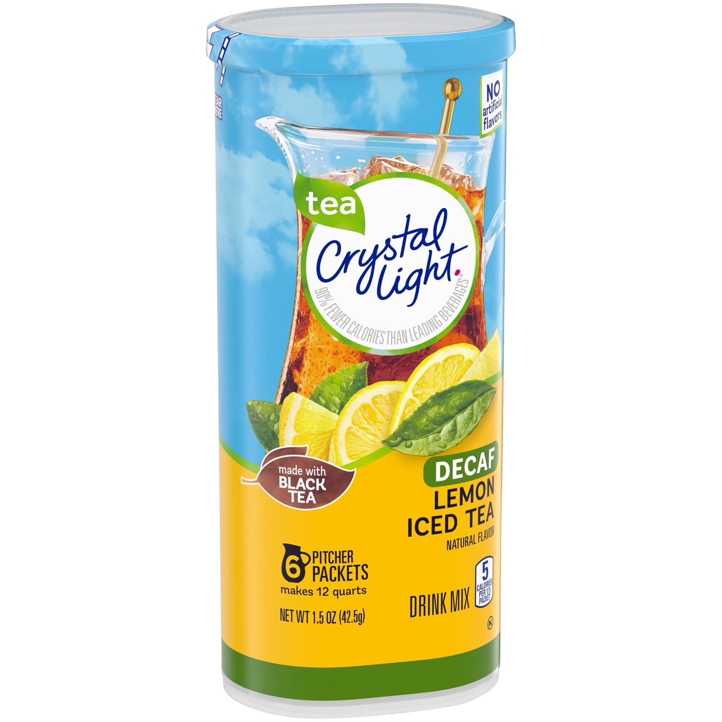 Crystal Light Iced Tea Decaffeinated Lemon Natural Flavor, 1.5-Ounce Canister (Pack of 6)