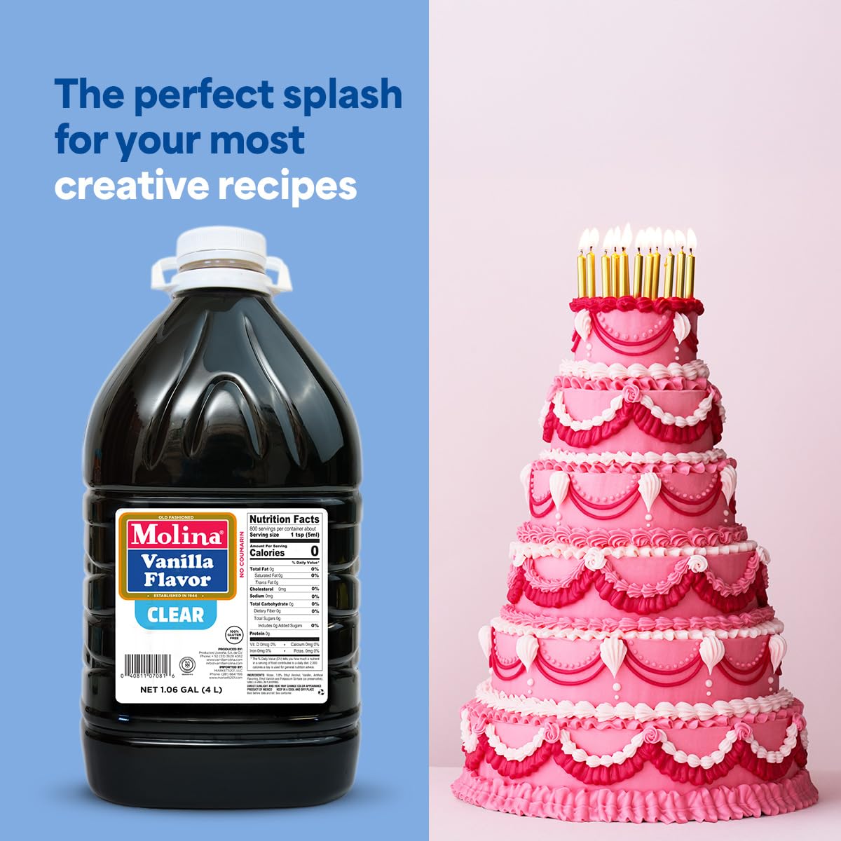Molina Clear Vanilla Extract, 1 Gallon (135.3 oz) Perfect for Baking, Enhances Flavor Without Altering Dessert Color, High-Quality Vanilla Flavoring