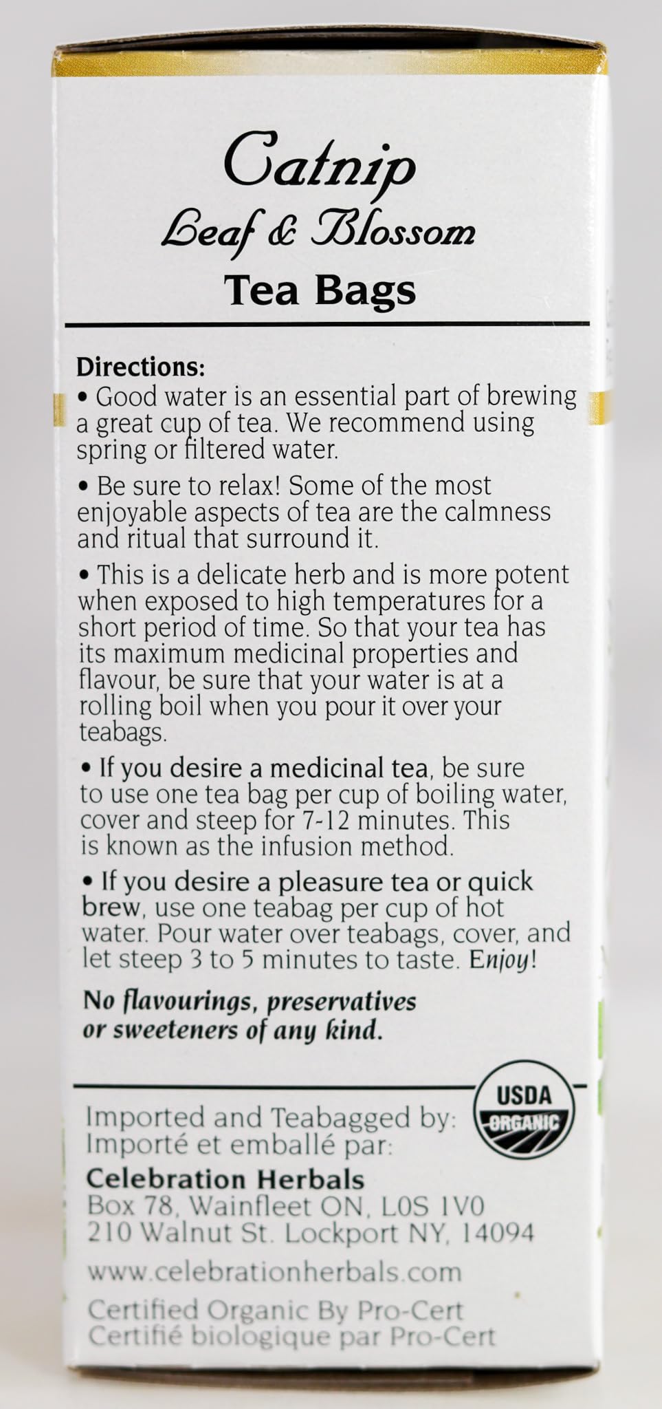 Celebration Herbals Organic Catnip Leaf and Blossom Tea Caffeine Free -- 24 Herbal Tea Bags