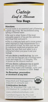Celebration Herbals Organic Catnip Leaf and Blossom Tea Caffeine Free -- 24 Herbal Tea Bags