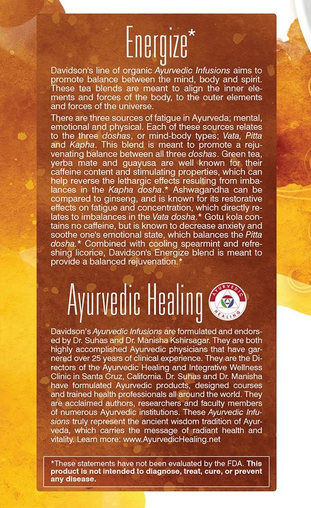 Davidson's Organics, Ayurvedic Infusions, Energize, 25-count Tea Bags, Pack of 6
