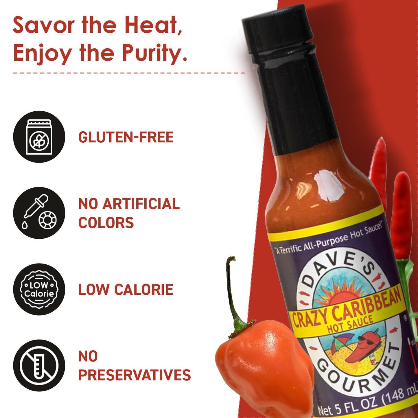 Dave's Gourmet Crazy Caribbean Hot Sauce - Habanero & Tabasco Pepper Blend - Great for Wings, Seafood & Fried Foods - Caribbean Hot Sauce - 5oz Bottle