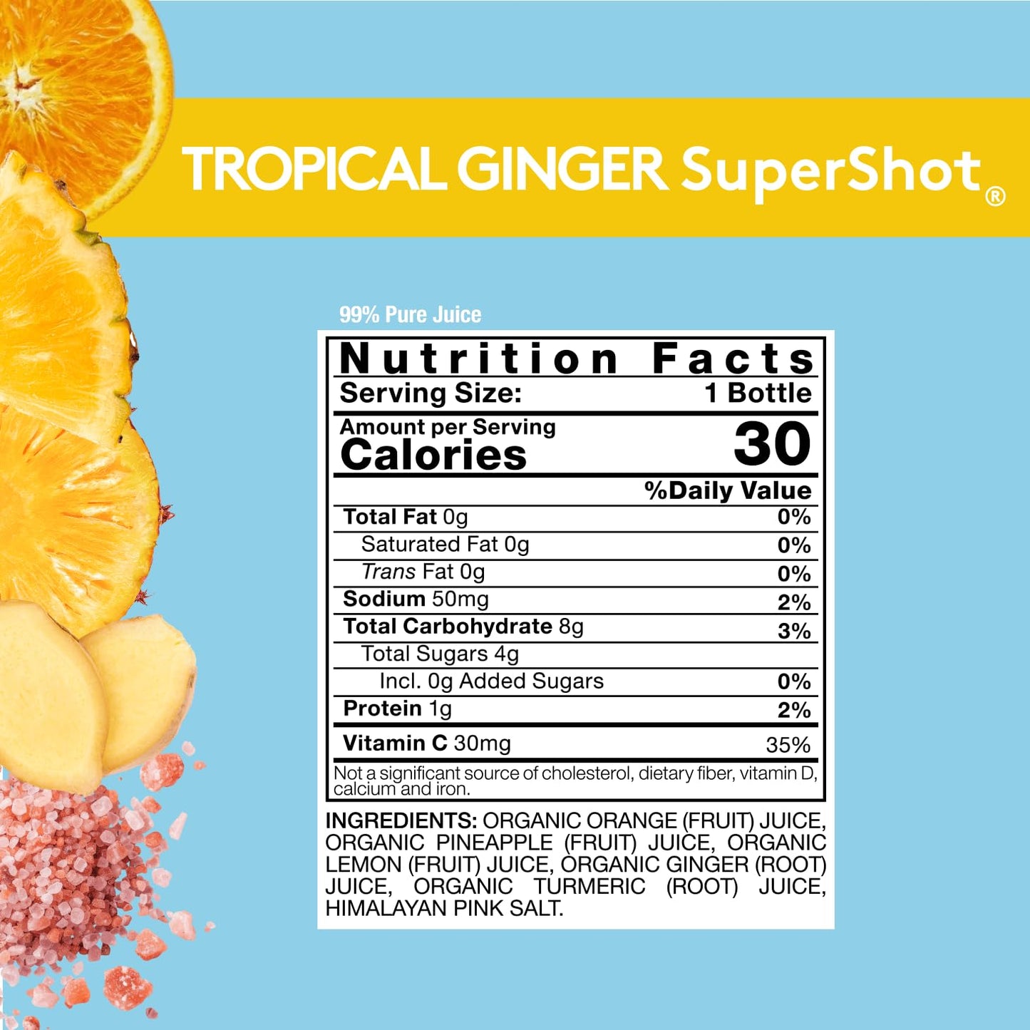Sol-ti Organic Tropical Ginger SuperShot Drink, Aids in Collagen Production and Promotes Skin Elasticity, SuperFood, Cold-Pressed Fruit Juice Blend