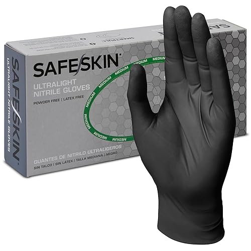 SAFESKIN Ultralight Disposable Nitrile Gloves - 2.0 Mil, Black, Large, 100 Count - Powder Free, Latex Free, All Purpose, Food Prep, Cooking, General
