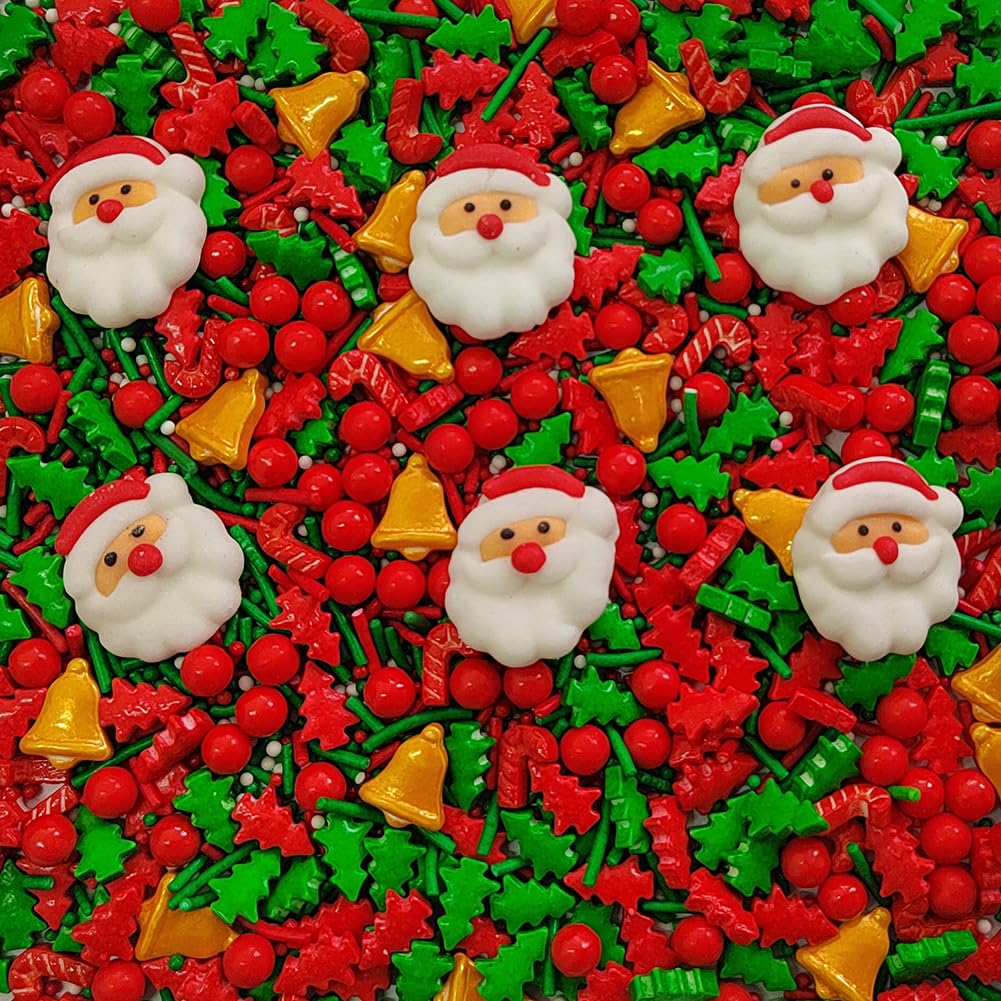 1 Bottle Christmas Sprinkles for Cookie Decorating Cake Toppers Christmas Tree Bells Candy Cupcake Topper Dessert Sprinkle Decorations with 6 Pieces