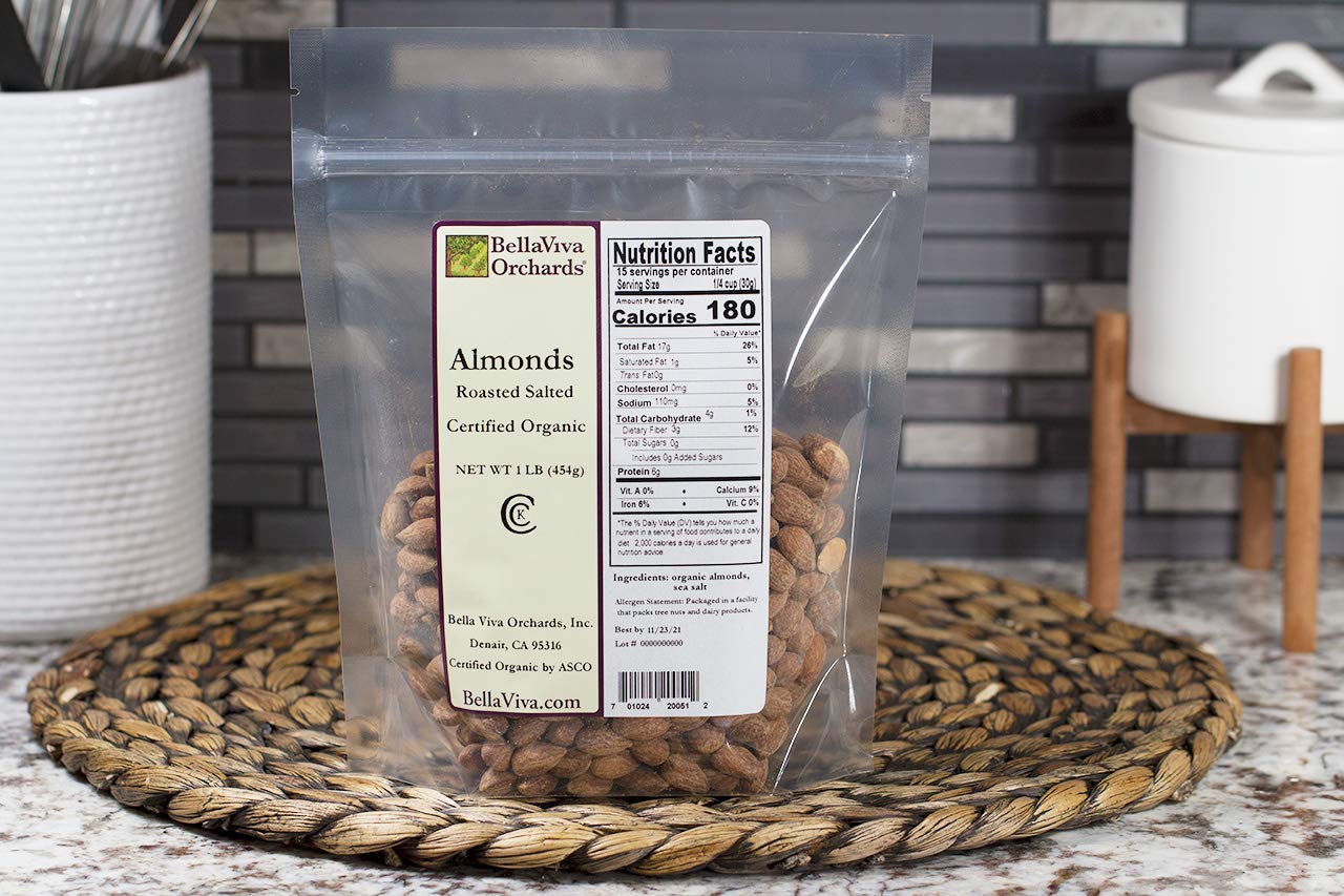 Bella Viva Orchards Organic Roasted Salted Almonds, 1lb of Organic Roasted Salted Almonds