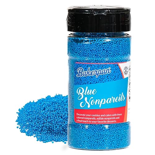 Bakerpan Blue Nonpareils Sprinkles - 7 Ounces Blue Sprinkles for Cake Decorating - Edible Nonpareils for Cupcakes, Ice Cream, Cake Decorations (Made