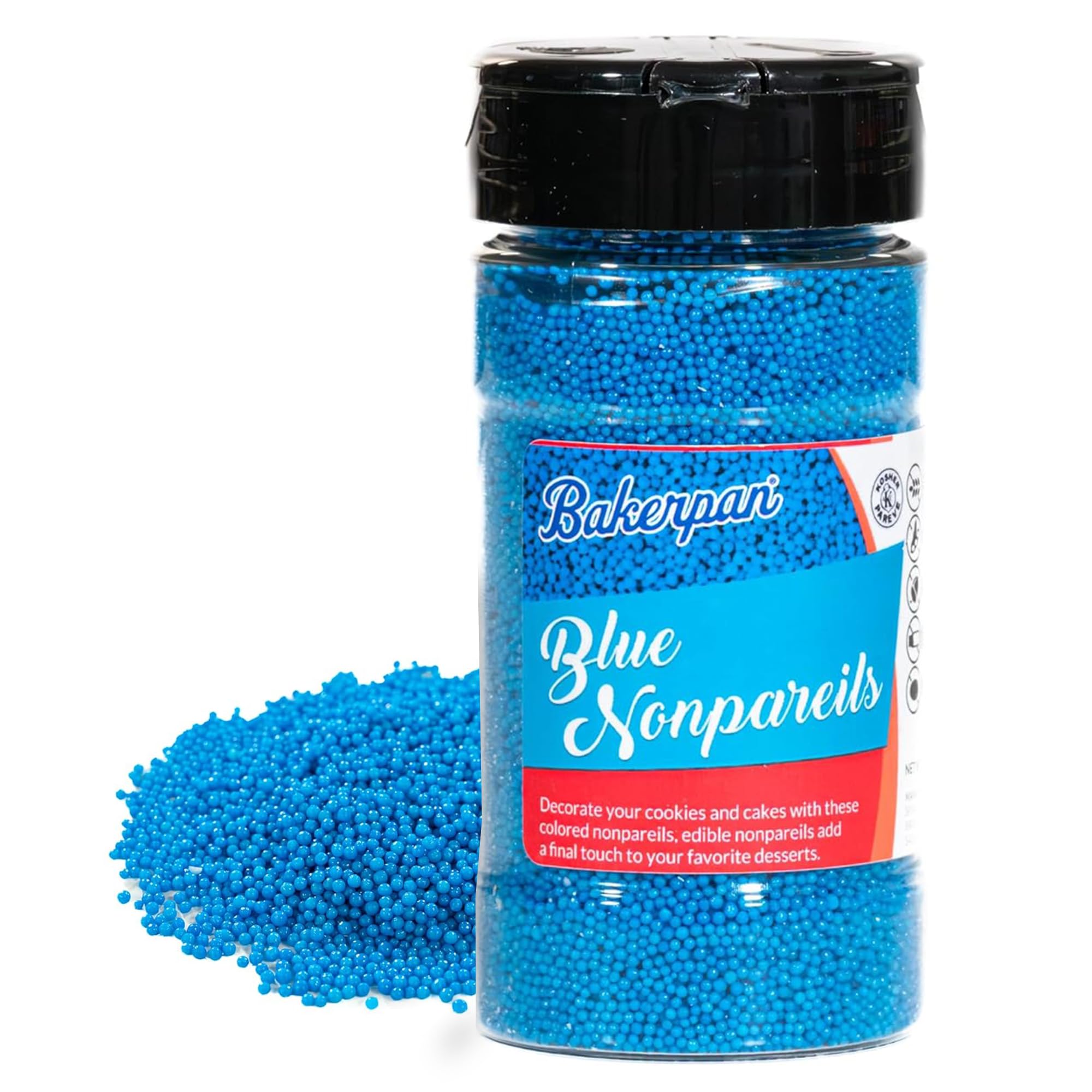 Bakerpan Blue Nonpareils Sprinkles - 7 Ounces Blue Sprinkles for Cake Decorating - Edible Nonpareils for Cupcakes, Ice Cream, Cake Decorations (Made