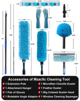 APMOLAR 20 Foot High Reach Ceiling Fan Duster with 5-12ft Heavy Duty Extension Pole, Microfiber Feather, Cobweb Duster, Window Squeegee Kit, Cleaning