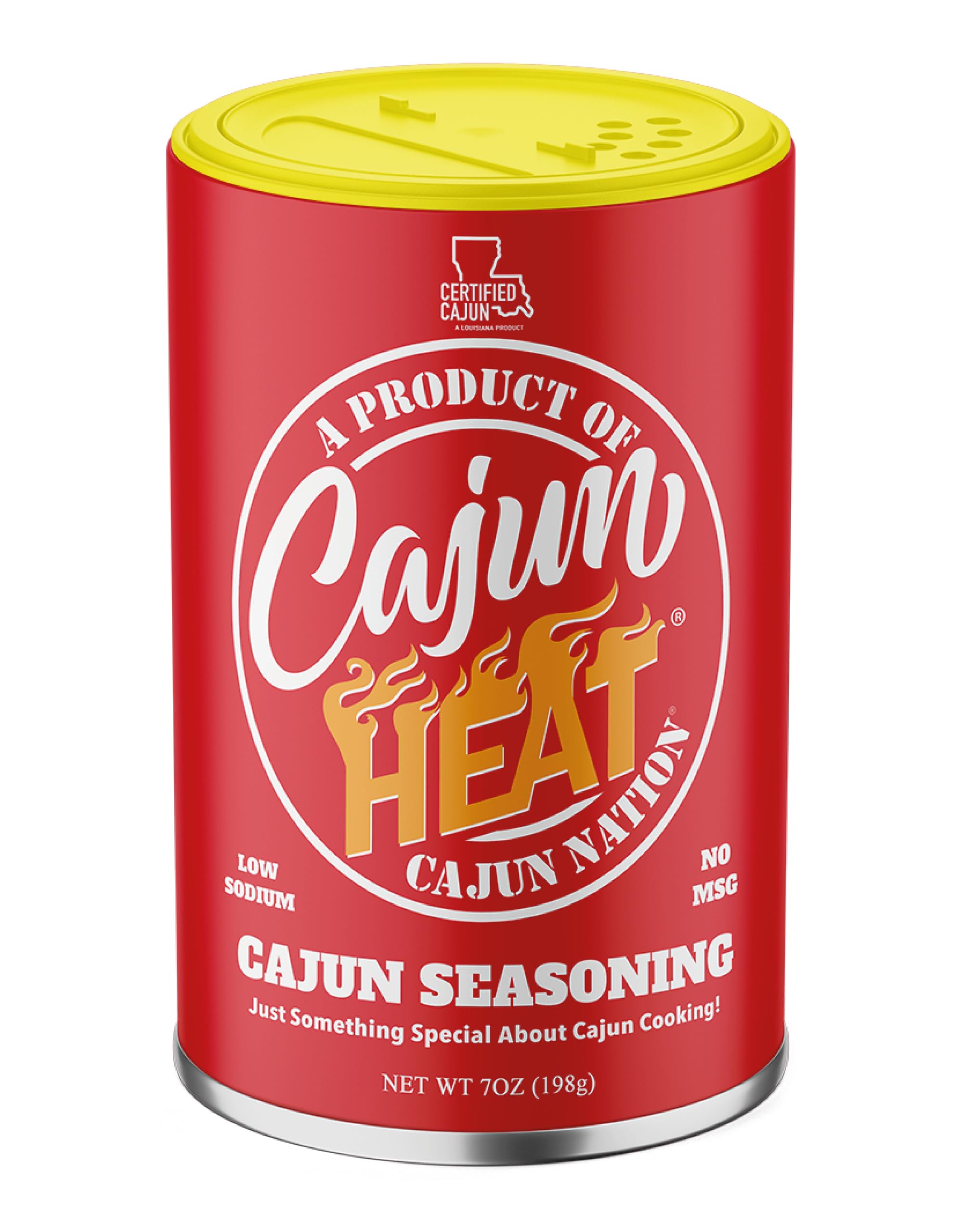 Cajun Nation Low Sodium Cajun Seasoning 7oz Can- Louisiana Certified Cajun- No MSG, Gluten Free- Spicy Cajun Heat Seasoning for Chicken, Seafood