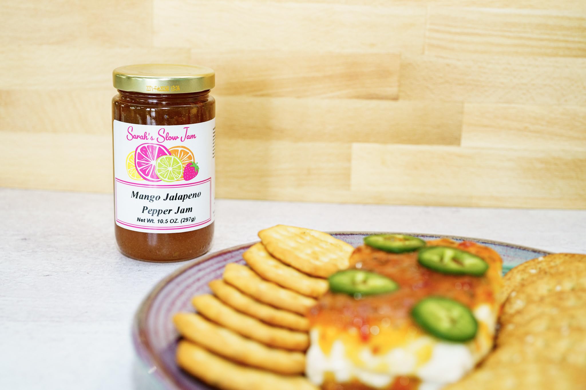 Mango Jalapeno Pepper Jam Taste the Tropics with our award-winning Mango Jalapeno Pepper Jam! No corn syrup. Vegan, plant based and delicious!