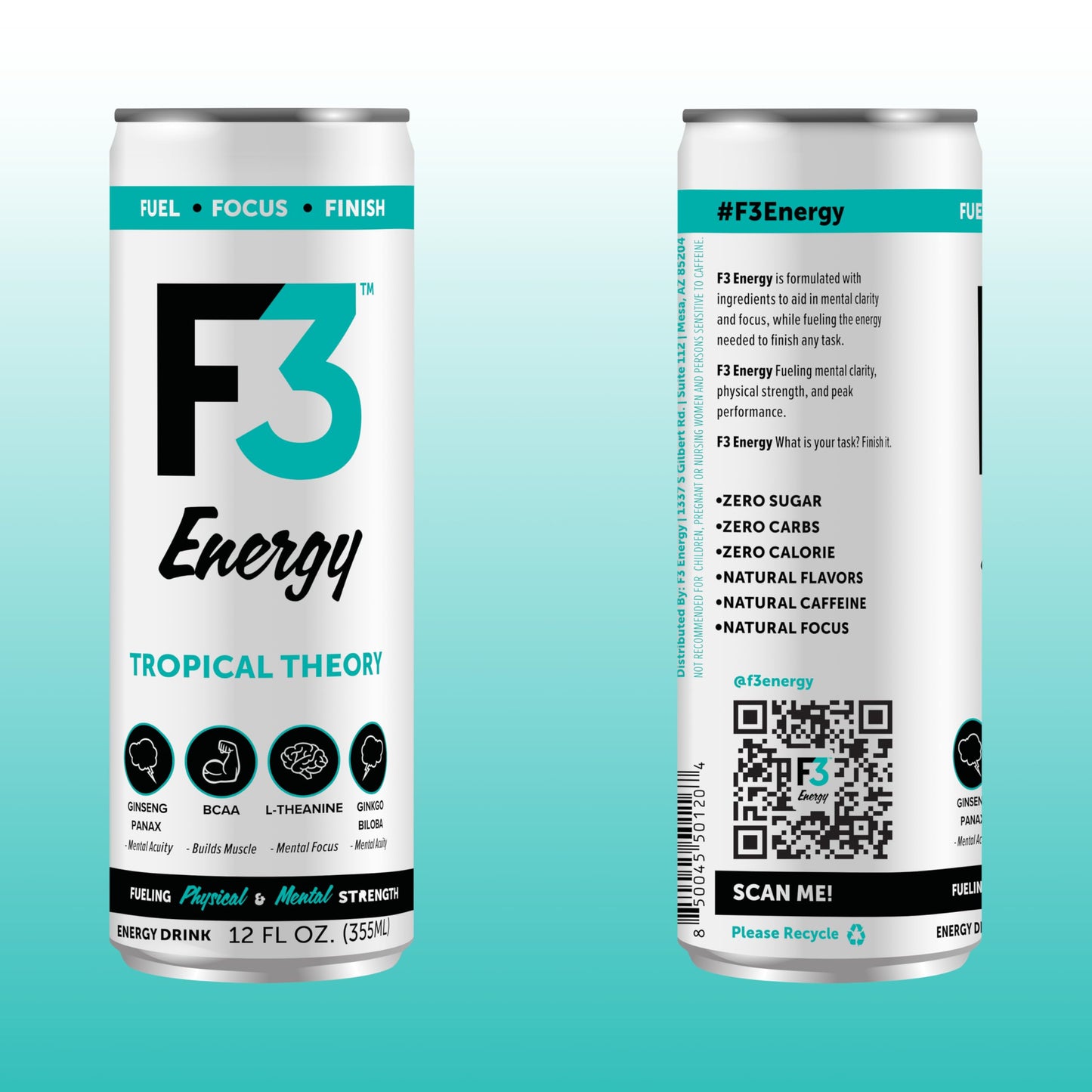 F3 Energy Tropical Theory Energy Drink - Muscle Building Sports Drinks w/BCAA, Panax Ginseng & Ginkgo Biloba - Natural Energy Drinks for Mental Focus