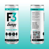 F3 Energy Tropical Theory Energy Drink - Muscle Building Sports Drinks w/BCAA, Panax Ginseng & Ginkgo Biloba - Natural Energy Drinks for Mental Focus